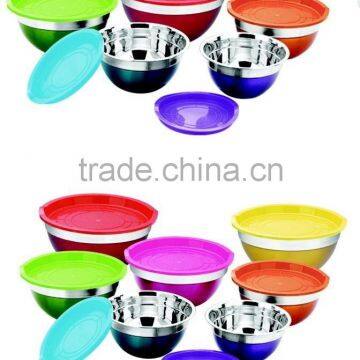 5pcs Stainless steel mixing Bowl with color lid serving bowl