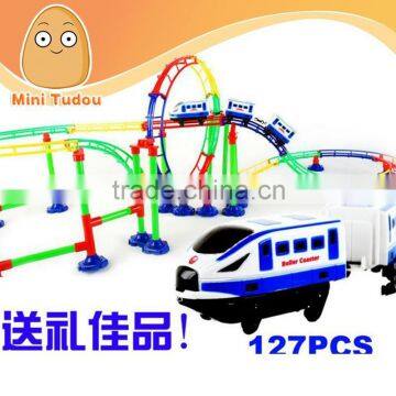 Intelligence early education orbit roller coaster with battery train and light, 137PCS, 520cm length, Slot Toys, orbit toys