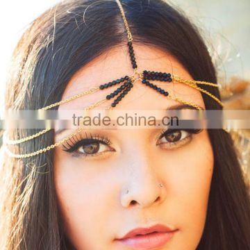 The Classical Princess Chain Black Beads Tassel Jewelry Head Chain