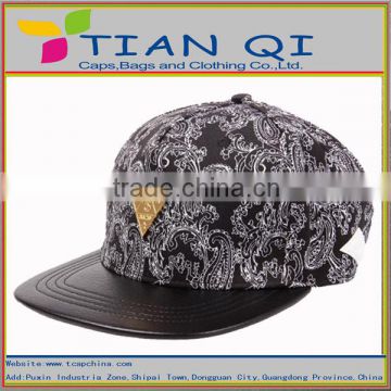 fashion hip hop hat with flat leather brim and vintage printing