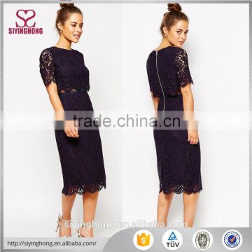 2016 new designs stylish elegant floral lace fabric lace midi dresses for sexy women