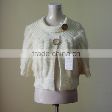 White knitted fur coat/rabbit fur knitted coat with buttons,KZ14040