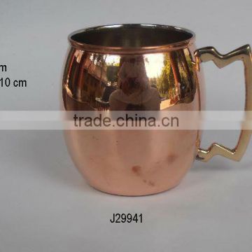 Copper Bear mug with pewter lining and brass handle polished