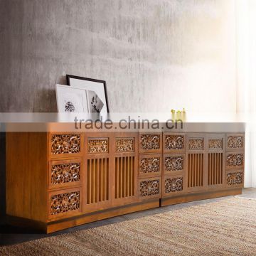 Sideboard tv BALI carved curve natural teak wood furniture