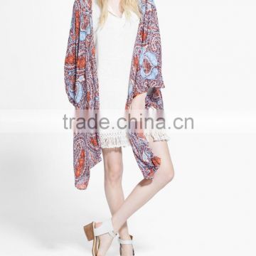 Fashion Style Printed Caftan Kimono Cardigan with long sleeve for women 2015 embroidered kaftan