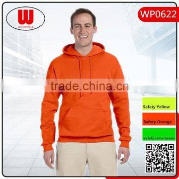 Men's fashion orange blank pullover micro fleece hooded sweatshirt