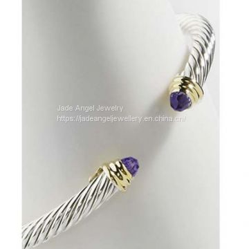 Sterling Silver Color Classic Amethyst 5mm Cable Bracelet for Women