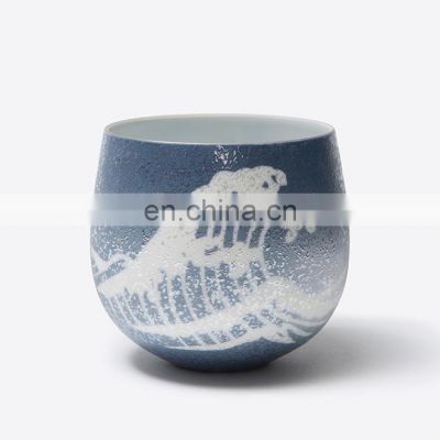 Japanese Style Blue Wave Gold Arita Porcelain Rich Color Variation Ceramic Tea Cup