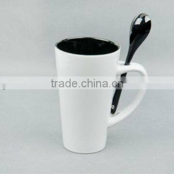 LJ-4056 ceramic coffee mug with spoon / handleless ceramic mug / tall ceramic coffee mugs