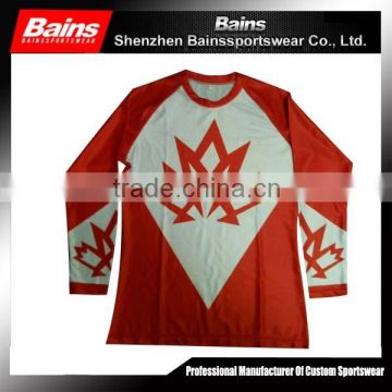 Red color custom sublimation long sleeve compression shirt