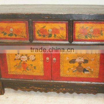 Antique Chinese Beautiful Tibet Hand Painted Cabinet