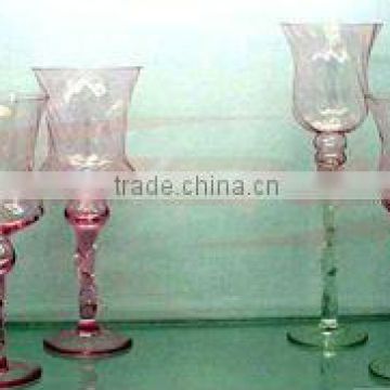Light Pink Glass Goblet Candle Holder for Home Decoration