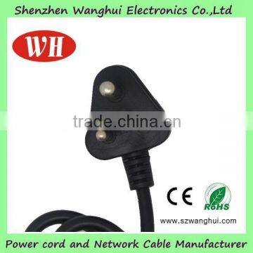 South Africa plug wire/India 3 pin plug power wire/India power cord plug wire
