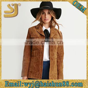 Woman suede leather jacket brown color