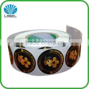 High quality roll adhesive gold stamping label for honey bottles