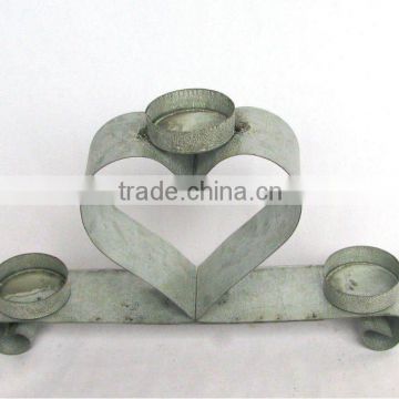 Heart Shape Antique Wash Gray Metal Candle Holder