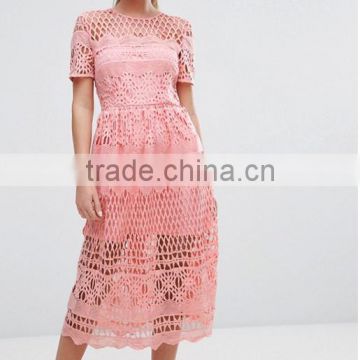 hot sale high waist short sleeve Lace Dress fashion design formal Lace dress