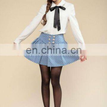 colledge style long sleeve shirt with spot printed mini skirt suits