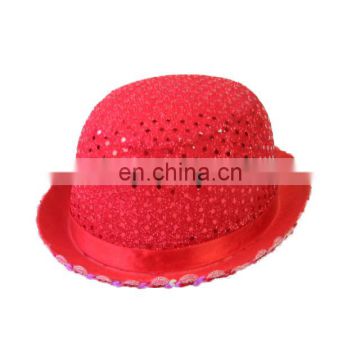 MCH-1488 Party Carnival funny cheap red women felt sparkle sequin costume bowler Hat