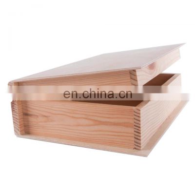 Fancy Unfinished Gift Box Book Shaped Box Decorative Wooden Hot Sale Customized Pine Wood Color Solid Wood Gift & Craft for Book
