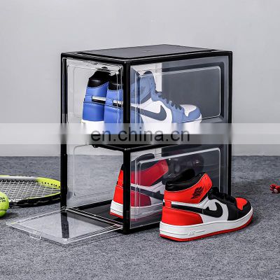 Acrylic  Stackable  Drop Front Clear  Sneaker  Magnet Plastic Storage transparent Shoe Box