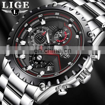 China Alloy Stainless Steel Round Relogio Lige 9821 Wristwatch Masculino Quartz Luminous Chrono Luxury Steel Men Watches