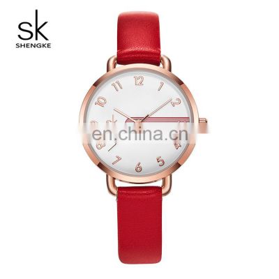 SHENGKE New Elegant Lady Watch Simple Dial Soft Leather Band Japanese Quartz Movement K9022L Hand Watch For Girl