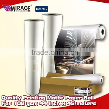 Quality Printing Matte Paper Roll For 108 gsm 44 inch x 45 meters