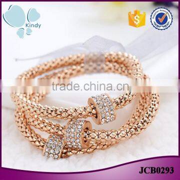 Fashion design gold plated jewelry 3 pieces zinc alloy rhinestone charm bracelet set