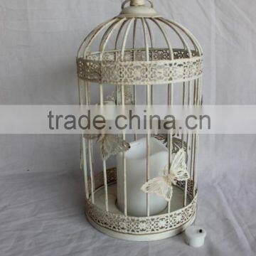 Antique finish metal birdcage with LED light for home decoration