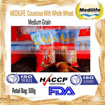 Wholesale Couscous. Whole Wheat Couscous. Wholesale Couscous Medium Grain Bag 500g. Halal Certified Whole Wheat Couscous.