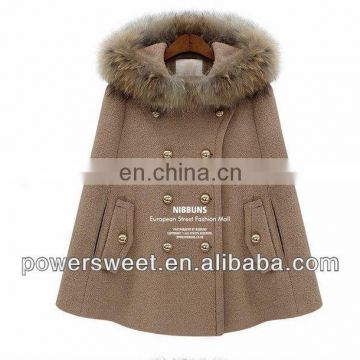Fashion fur collar poncho with a hood overcoat outerwear red meters camel