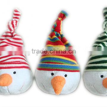 Lovely mini plush snowman head with knitted hat