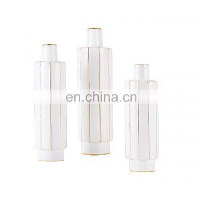 Nordic Luxury White And Golden Line Home Decor Flower  Porcelain Ceramic Vase For Home Decor