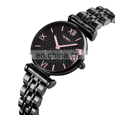 China factory Skmei 1533 luxury quartz watches for ladies stainless steel black diamond watch accept custom wristwatches