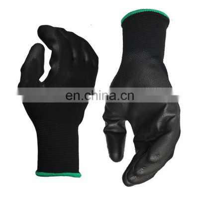 Black Guantes De Trabajo Palm Coated Nylon PU Gloves Polyurethane Palm Fit Safety Glove Work Gloves