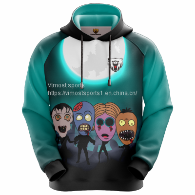 Blue and Black Custom Sublimation Hoodie with Moon and Terrible Person Pattern