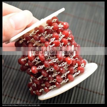 LFD-0016C ~ Wholesale Silver Plated Wire Wrapped Faceted Red Color Stone Chain Beaded Jewelry Finding