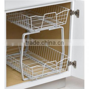 Two Tiers Wire Kitchen Cabinet Sliding Basket