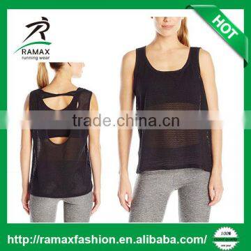 Ramax Custom Women Plain Mesh Tank Tops with Back Cutouts