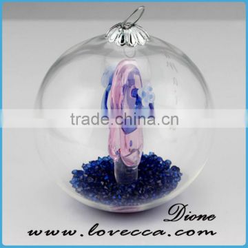 Pink and blue christmas Ornaments 2.75 Inches glass terrarium, Resin diamond and shoes glass ball