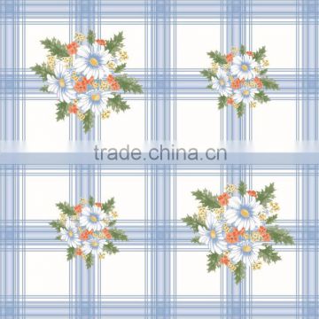 2015 Newest printed floral and checked design peva table cloth with lace/waved/straight edge