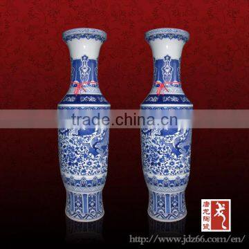 Big tall blue and white floor vase made in Jingdezhen