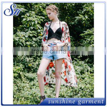 2016 wholesale new print chiffon dust coat & beachwear for women