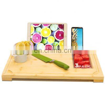 Large Modern Bamboo Cutting Board with 3 containers ,phone holder, Juice Groove