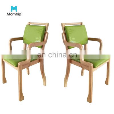 Professional Chinese Supplier Comfortable Solid Wood Frame Hospital Chair Dining Table Chair With Luxury Curved Armrest