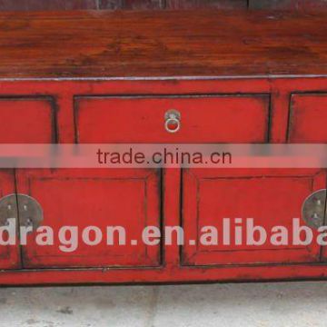 Chinese antique furniture pine Jilin Red Four Door Three Drawer Kang Cabinet