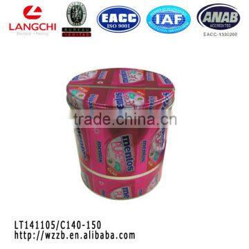hot sale cylindrical Mentos metal tin box with lid