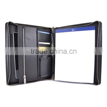 leather zippered writing portfolio, leather tablet portfolio with smartphone pocket