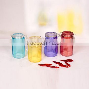 great 3pcs colored glass square canisters with clip